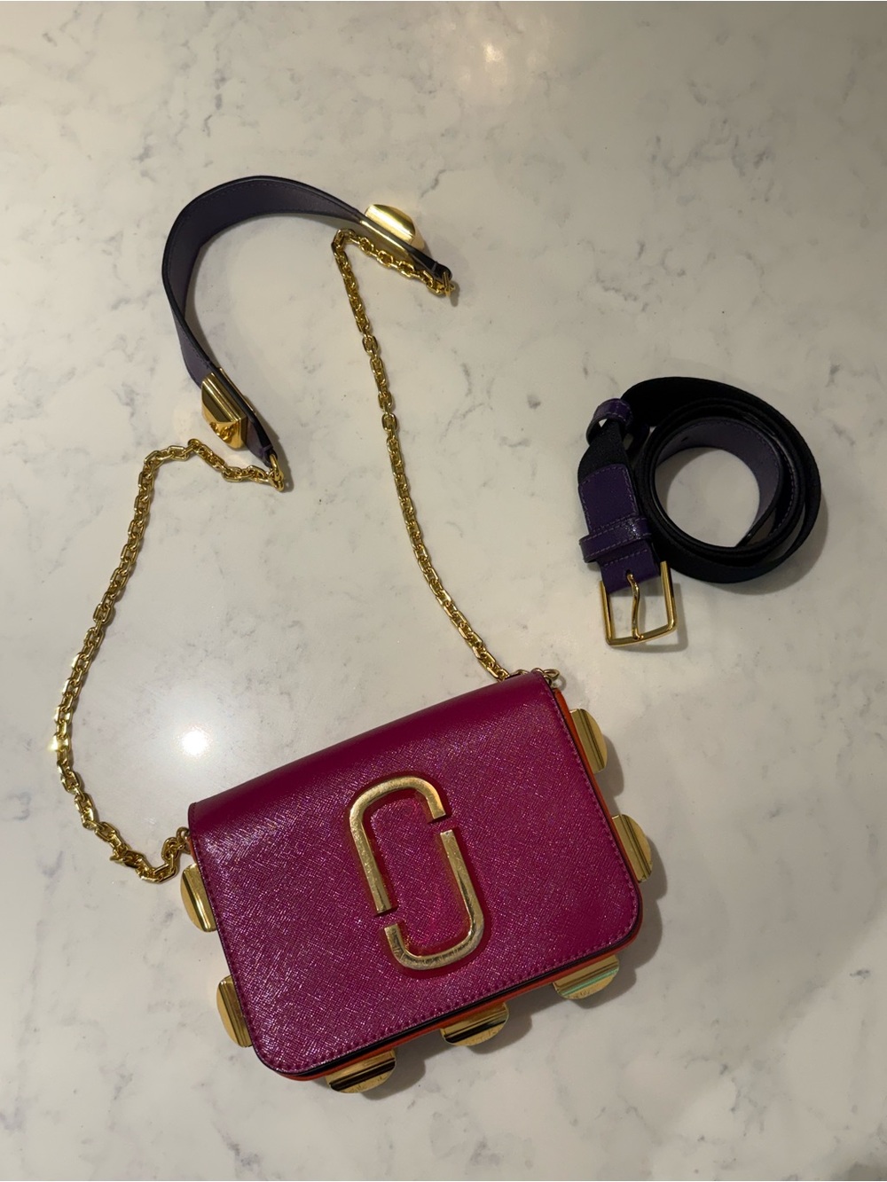 Marc Jacobs Mini Crossbody Bag - Magenta with Gold Hardware